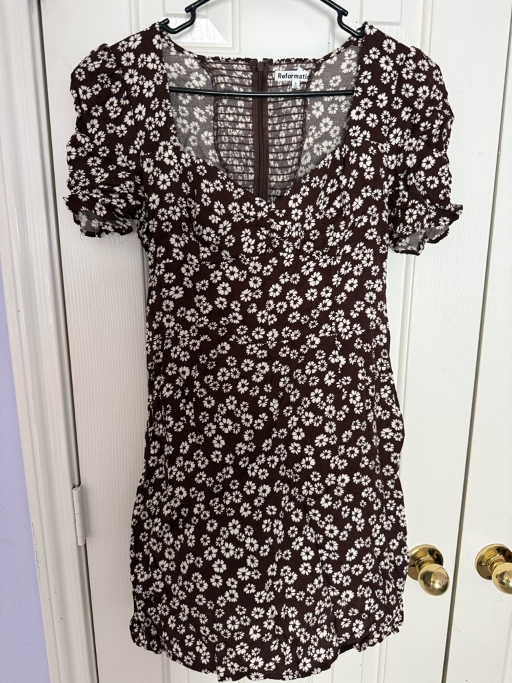 Reformation Brown and White Daisy Mini Dress